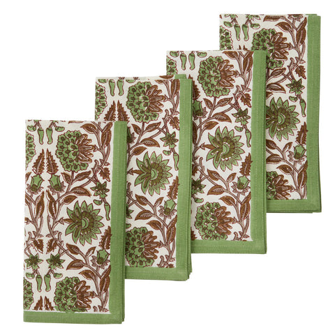 'Deoli Sage' Hand Block Printed Napkins - Set of Four by Bungalow of Denmark