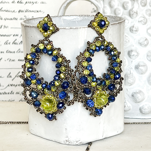 Fiori d'Arancio Sea Blue & Lime Green Jewel Earrings.