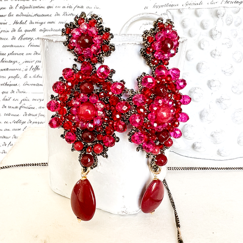 Fiori d'Arancio Ruby Red and Pink Jewel Earrings.