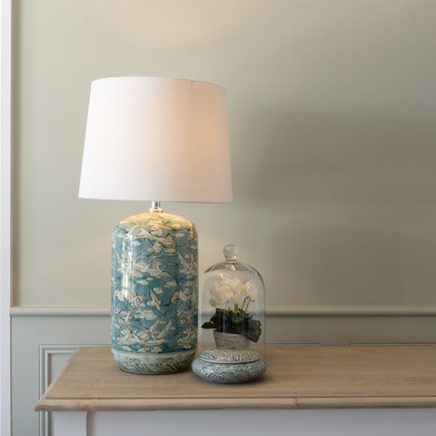 Table Lamp - Flying Herons in Green with White Shade