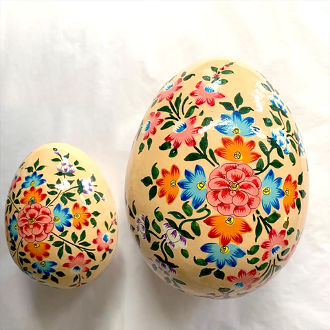 Set of 2 Decorative Floral Eggs. Peach.