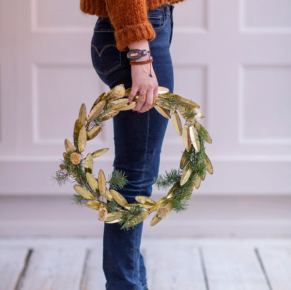 Metal Gold Wreath Antique Effect Gold Leaf Wreath Curated Living