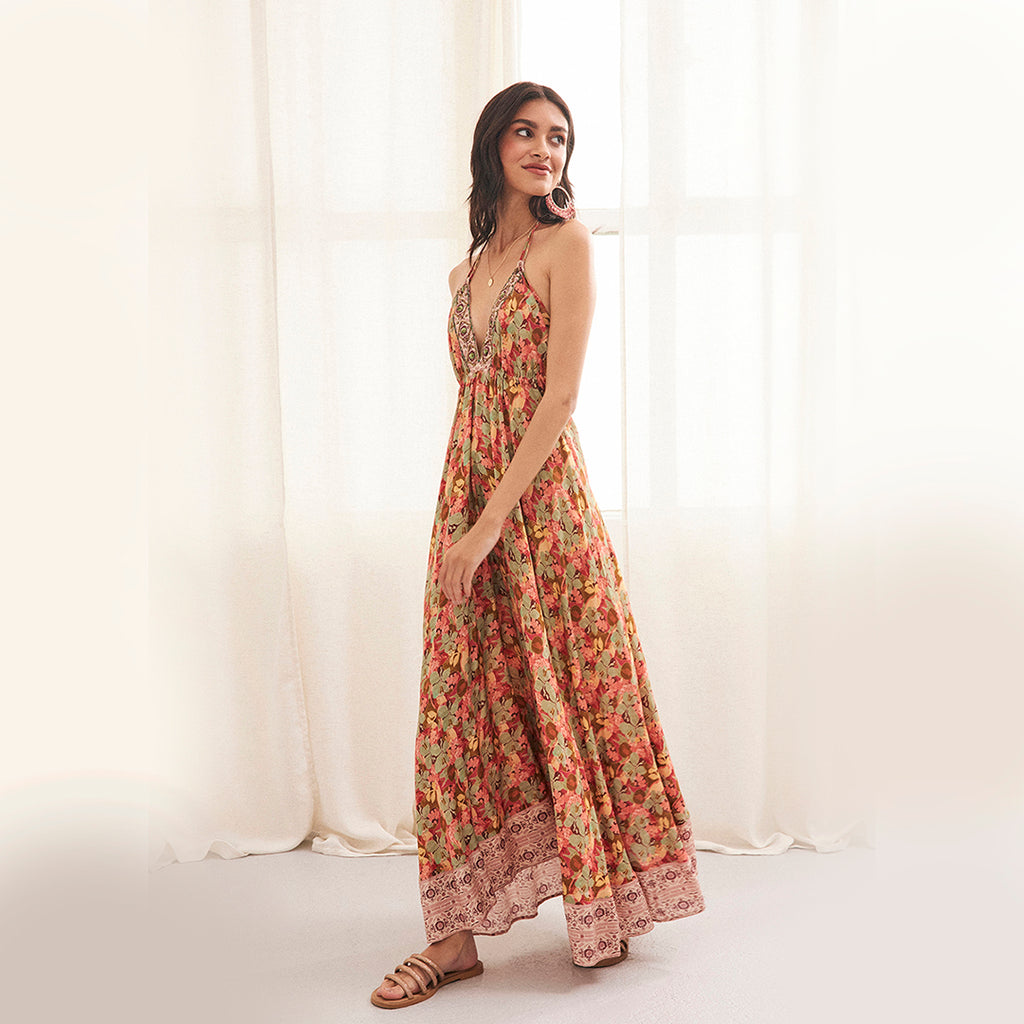 Multi-Coloured 'Tora' Beaded Halter-Neck Sun Dress by NKN Nekane Curated Living Multi-Coloured 'Tora' Beaded Halter-Neck Sun Dress by NKN Nekane Curated Living