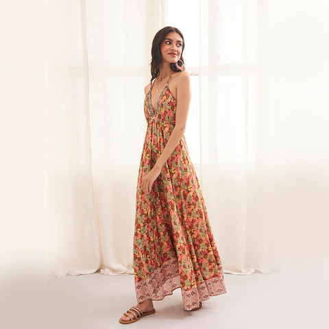 Multi-Coloured Beaded Halter-Neck Sun Dress 'Tora' by Nekane