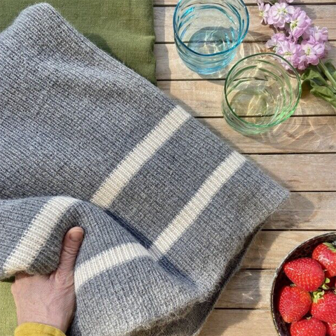 Alpaca 'Twin Stripe Throw' Grey with White by Samantha Holmes Alpaca
