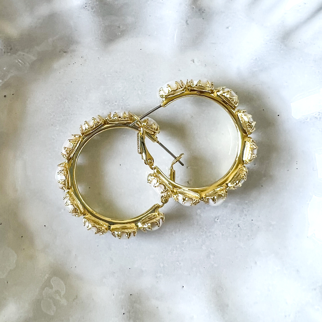 Alvina Gold Hoop Pearl Earrings