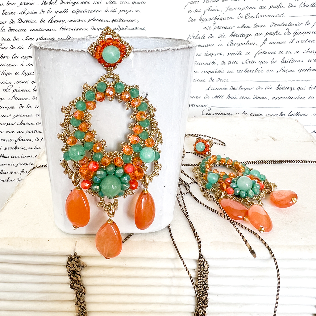 Fiori d Arancio Aster Orange Green Earrings. Curated Living
