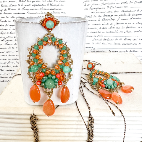 Fiori d'Arancio Aster Orange & Green Earrings.