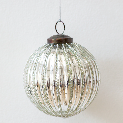 Christmas Bauble 'Beaded Round Silver' by Grand Illusions