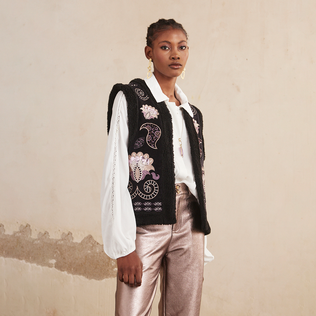 Black 'Sitara' Paisley Embroidered Vest by NKN Nekane – Curated Living Black 'Sitara' Paisley Embroidered Vest by NKN Nekane – Curated Living