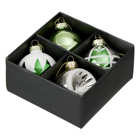 Box of 4 Glass Anastazja Moss Christmas Baubles.