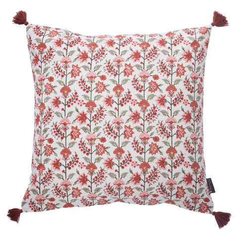 Cushion 'Gita Ruby' Hand Block Printed Cotton with Tassels by Bungalow of Denmark