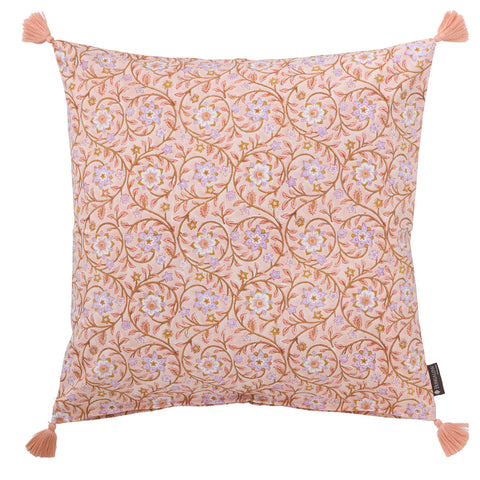 Cushion 'Roja Coral' Hand Block Printed Cotton with Tassels by Bungalow of Denmark