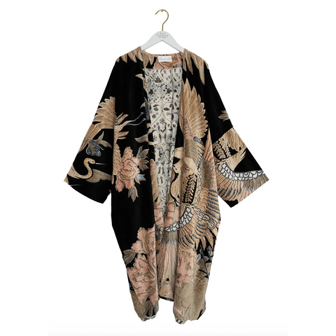 Velvet 'Crane Black' Grande Kimono by One Hundred Stars