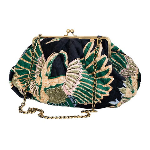 Quilted Velvet 'Crane Emerald' Kiss Lock Bag by One Hundred Stars