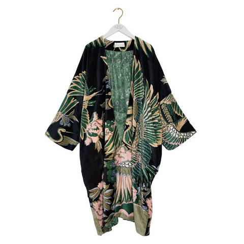 Velvet 'Crane Emerald' Grande Kimono by One Hundred Stars