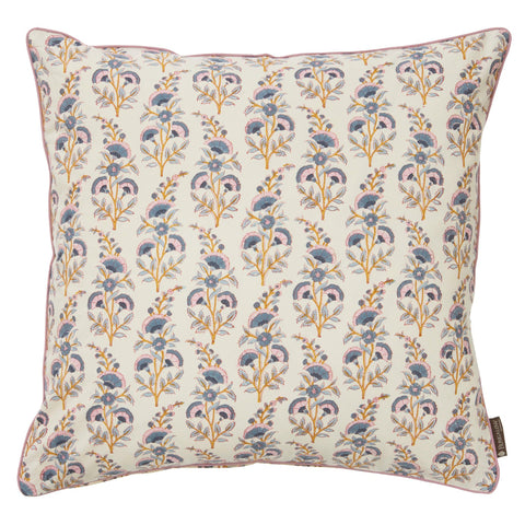 Hand Block Printed 'Calla Azur' Cotton Cushion by Bungalow of Denmark