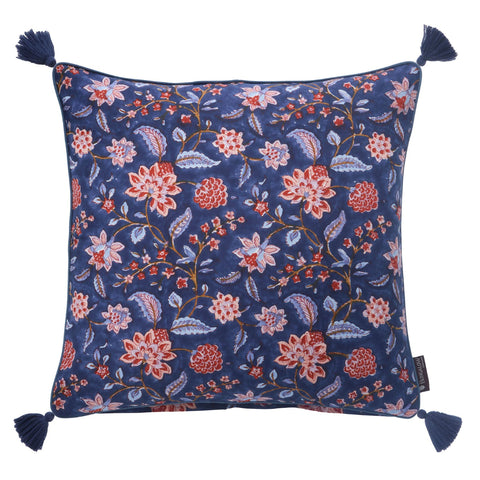 Hand Block Printed 'Divya Midnight' Cotton Cushion by Bungalow of Denmark