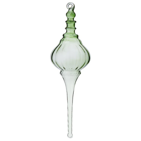 Glass Icicle 'Dome Green' Hanging Christmas Decoration by Bungalow of Denmark