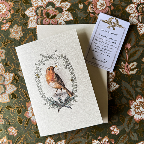 Greeting Card 'Painted Robin with Love' by Artist Elena Deshmukh