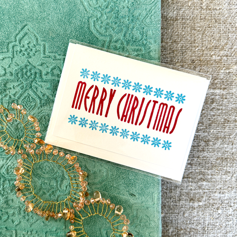 Greeting Card 'Red Merry Christmas with Light Blue Snowflakes' by Cold Ash Press