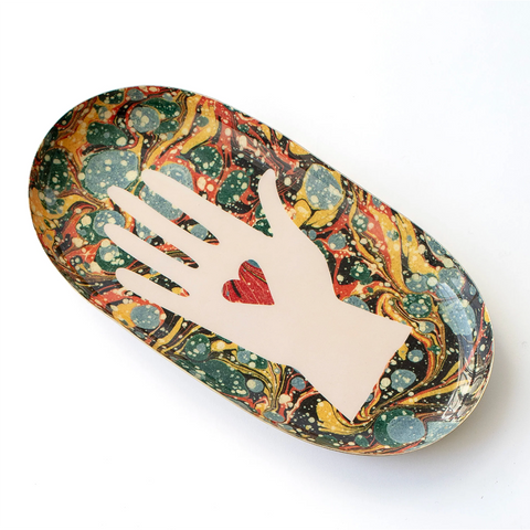 Enamel Tray 'Heart in Hand' Oval by Roomytown UK