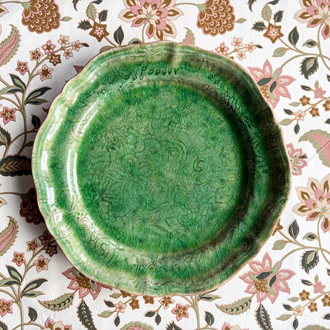 Arabesque Large 'Dinner Plate' Full Pattern crackle glazed in 'Seaweed' by Sthal of Sweden