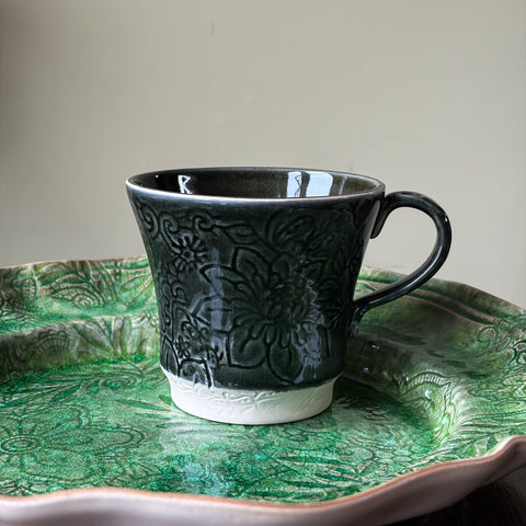 Arabesque 'Tea Mug' crackle glazed in 'Shadow' by Sthal of Sweden