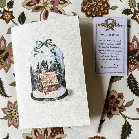 Greeting Card 'Gingerbread Snow Dome' by Artist Elena Deshmukh
