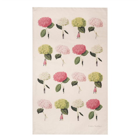 Cotton Tea Towel 'In Bloom - Annabelle Hydrangea Pink and Green' by Laura Stoddart