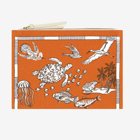 Pouch 'Atlas - Orange' with Leather Zip Pull by Inoui Editions