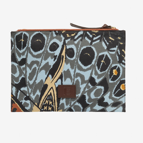 Pouch Bag 'Butterflies' 100% Cotton with 100% Leather in Natural by Inoui Editions