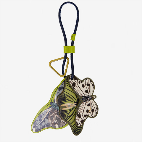 Key Chain 'Butterflies' 100% Leather in Khaki by Inoui Editions
