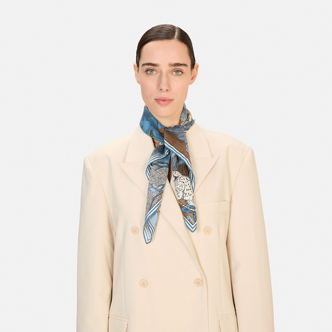 Scarf 70 'History' 100% Silk in Blue by Inoui Editions