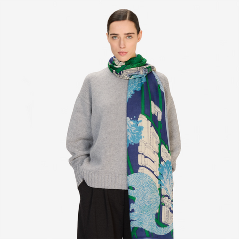 Scarf 80 'Vegas' 100% Wool in Blue by Inoui Editions