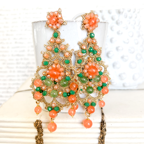 Fiori d'Arancio Orange and Green Jewel Earrings.
