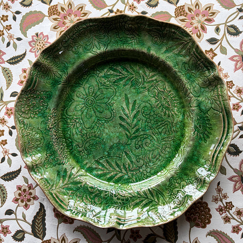 Arabesque 'Large Round Dish' Serving Plate crackle glazed in 'Seaweed' by Sthal of Sweden