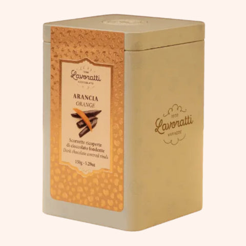 Lavoratti Blood Orange Peel Rinds Covered with Dark Chocolate in a Tin 150g