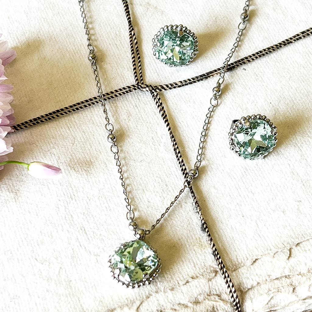 Mint Green Cushion-Cut Pendant Necklace