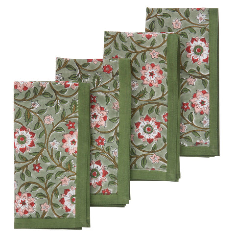 Napkins 'Roja Fern' Hand Block Printed Cotton Set of Four by Bungalow of Denmark