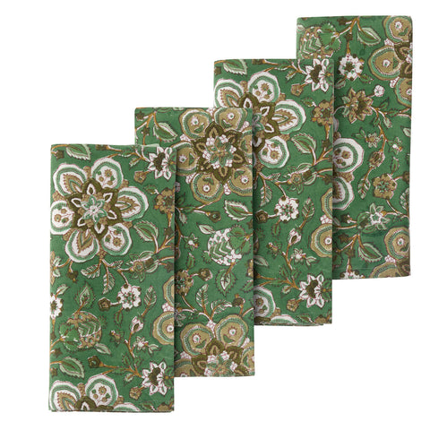 Napkins 'Amara Fern' Hand Block Printed Cotton Set of Four by Bungalow of Denmark