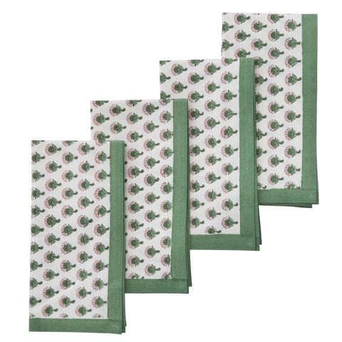 Napkins 'Asha Melon' Hand Block Printed Cotton Set of Four by Bungalow of Denmark