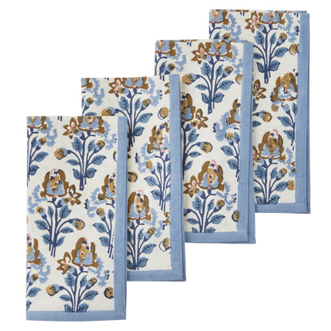 Napkins 'Blossom Riviera' Hand Block Printed Cotton Set of Four by Bungalow of Denmark