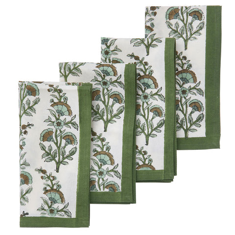 Napkins 'Calla Ivy' Hand Block Printed Cotton Set of Four by Bungalow of Denmark