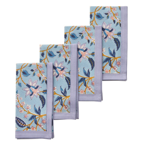 Napkins 'Divya Riviera' Hand Block Printed Cotton Set of Four by Bungalow of Denmark