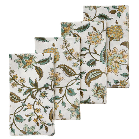 Napkins 'Divya Ivy' Hand Block Printed Cotton Set of Four by Bungalow of Denmark
