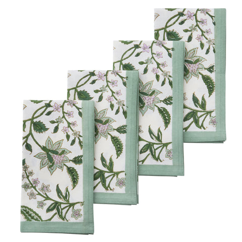 Napkins 'Divya Parrot' Hand Block Printed Cotton Set of Four by Bungalow of Denmark