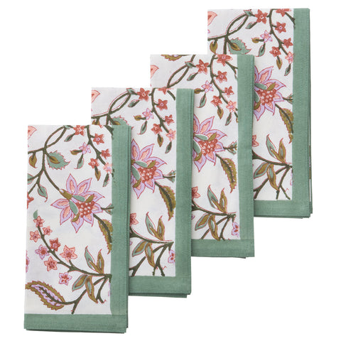 Napkins 'Divya Sorbet' Hand Block Printed Cotton Set of Four by Bungalow of Denmark