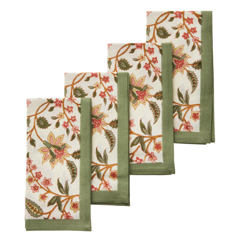Napkins 'Divya Melon' Hand Block Printed Cotton Set of Four by Bungalow of Denmark