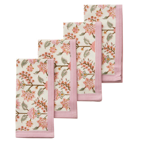 Napkins 'Gita Sorbet' Hand Block Printed Cotton Set of Four by Bungalow of Denmark